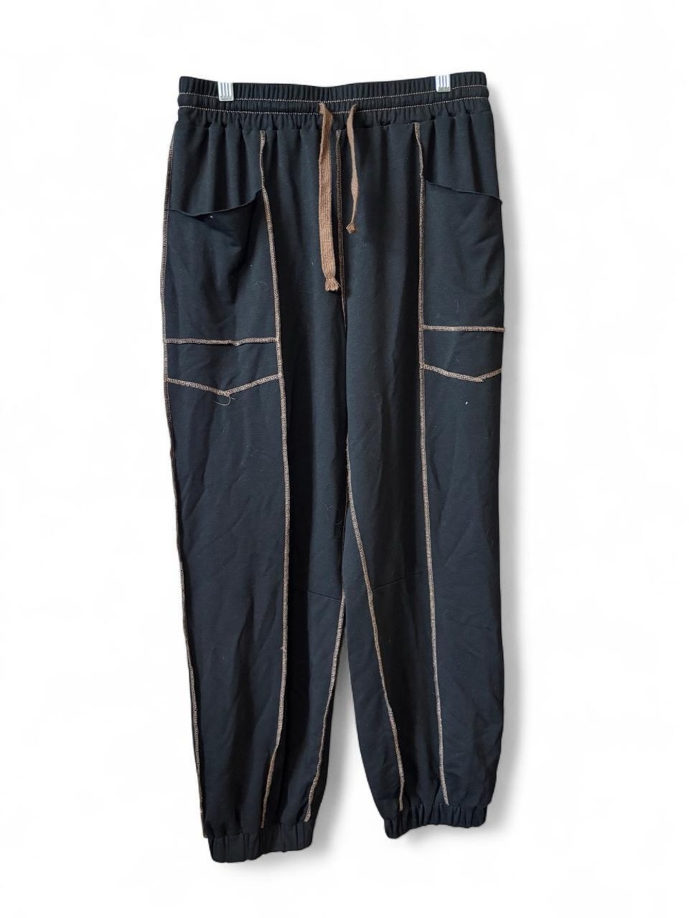 Women’s Black Jogger Pants with Brown Contrast Stitching
